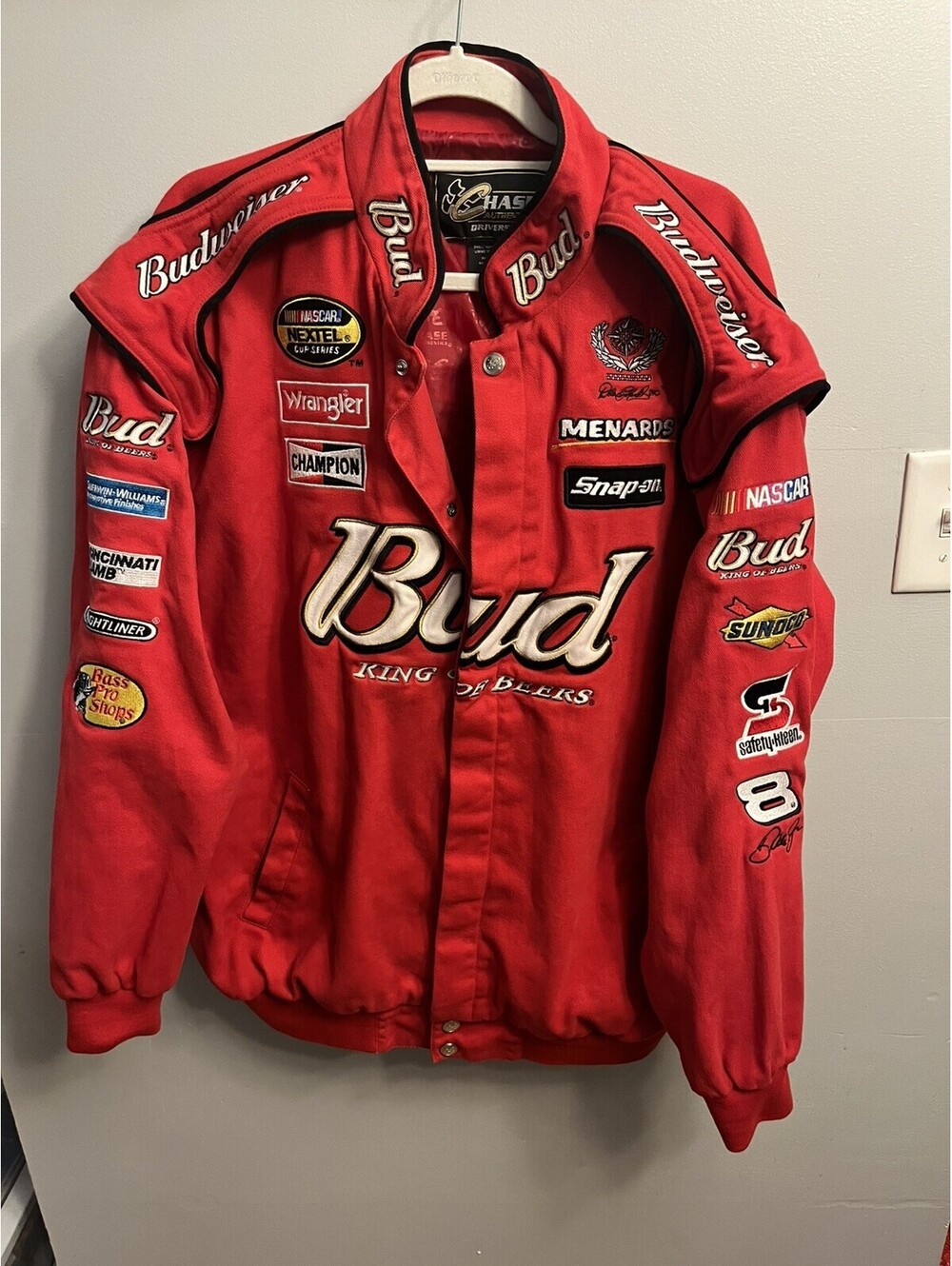 Vintage Chase Authentics Dale Earnhardt Jr NASCAR Budweiser Red Jacket Size XL